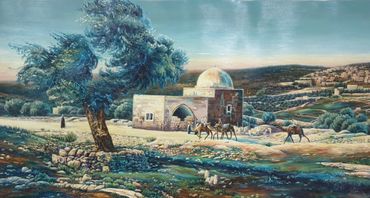 Morning life at the Bilal bin Rabah Mosque, Bethlehem, 1886
Oil on Canvas
60 x 120 cm
Sold