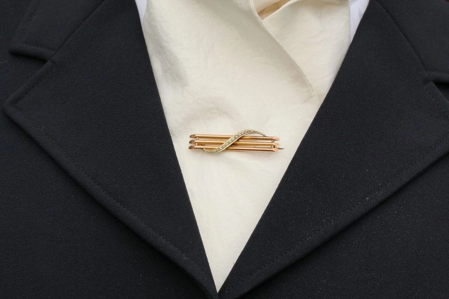 Antique gold and seed pearl triple bar stock pin