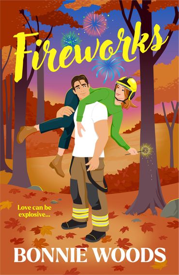 fire fighter lifting a woman holding a sparkler in the scottish autumn woods cover by monika roe