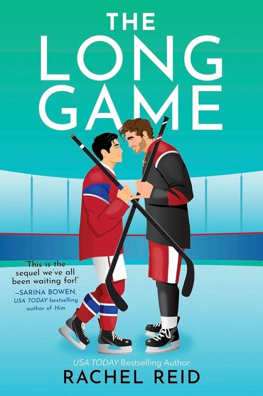spicy gay hockey romance The Long Game, Game Changers book 6, Rachel Reid, illustrated, designed Mon