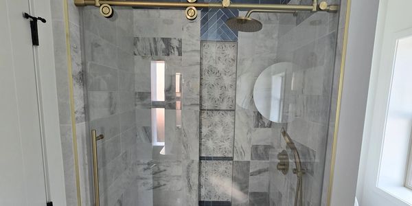 A bathroom Woody built in  a house his brother remodeled.