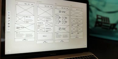 Wire frame sketch of website page design concepts showing the different types of content.