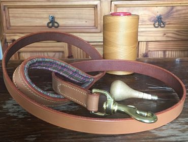 English Bridle Leather Dog leads with New Forest Tartan 