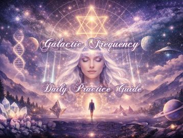 Mystical cosmic scene with spiritual themes and text.