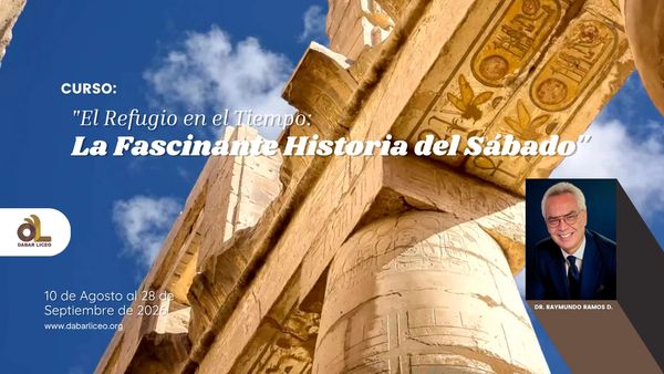 Promotional image for a history course on the Sabbath with ancient architecture background.