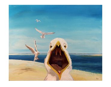 bird paintings. wild life. seagull art.