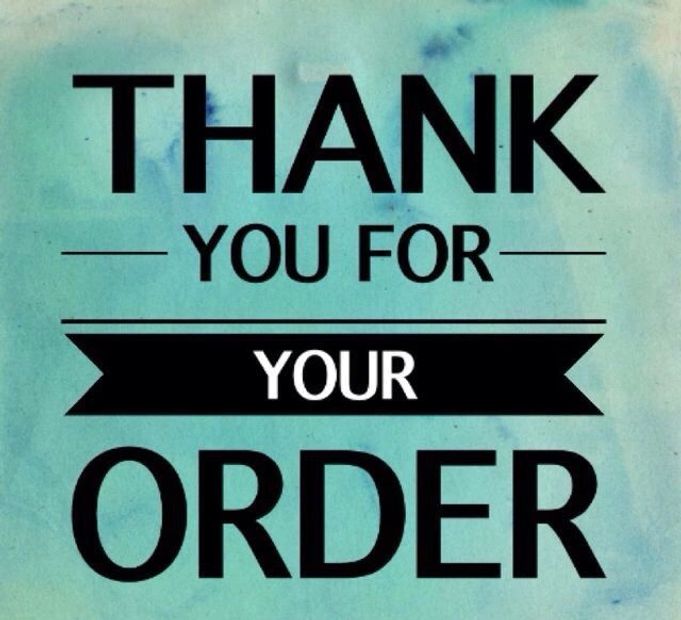 Thank you for your order message with a blue background.