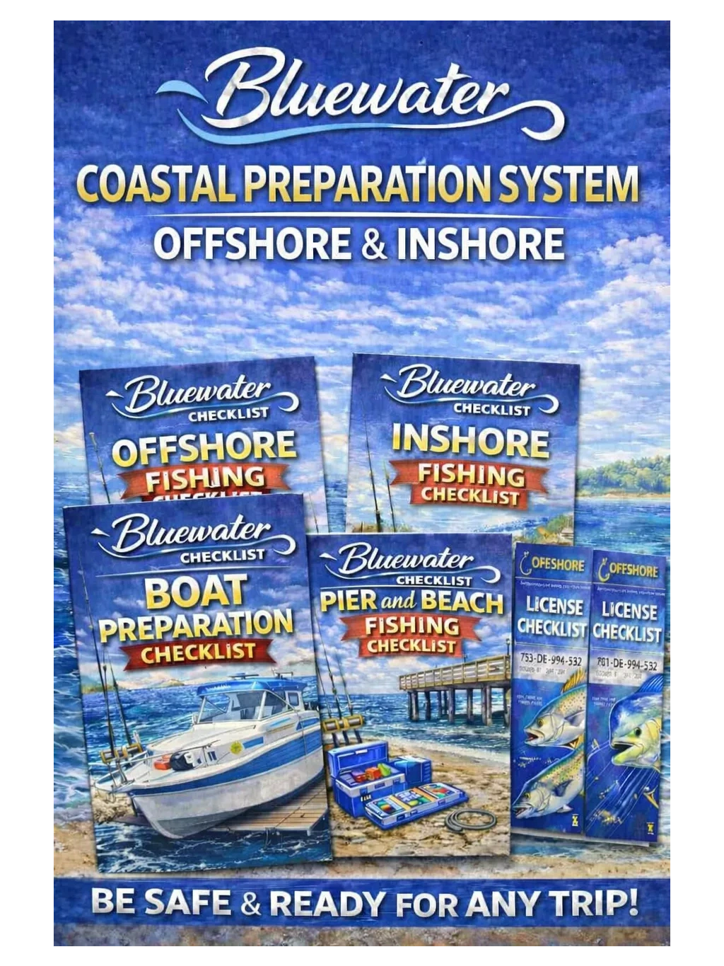 Bluewater Coastal Preparation System offers checklists for offshore, inshore, boat, pier fishing, and licenses.