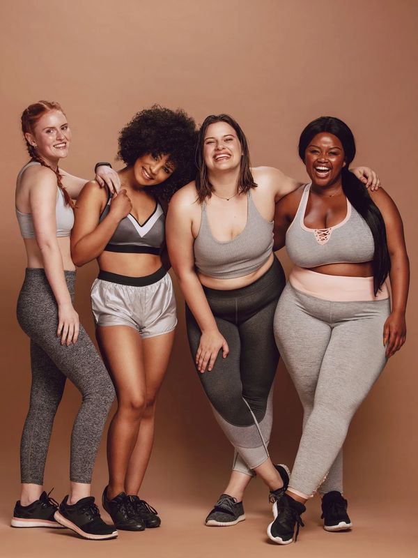 Women of all sizes happy about their bodies and weight