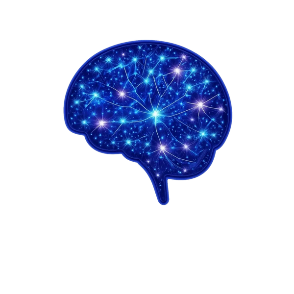 Glowing blue brain with neural network connections illuminated.