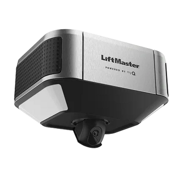 LiftMaster garage door opener with integrated camera and sleek design.