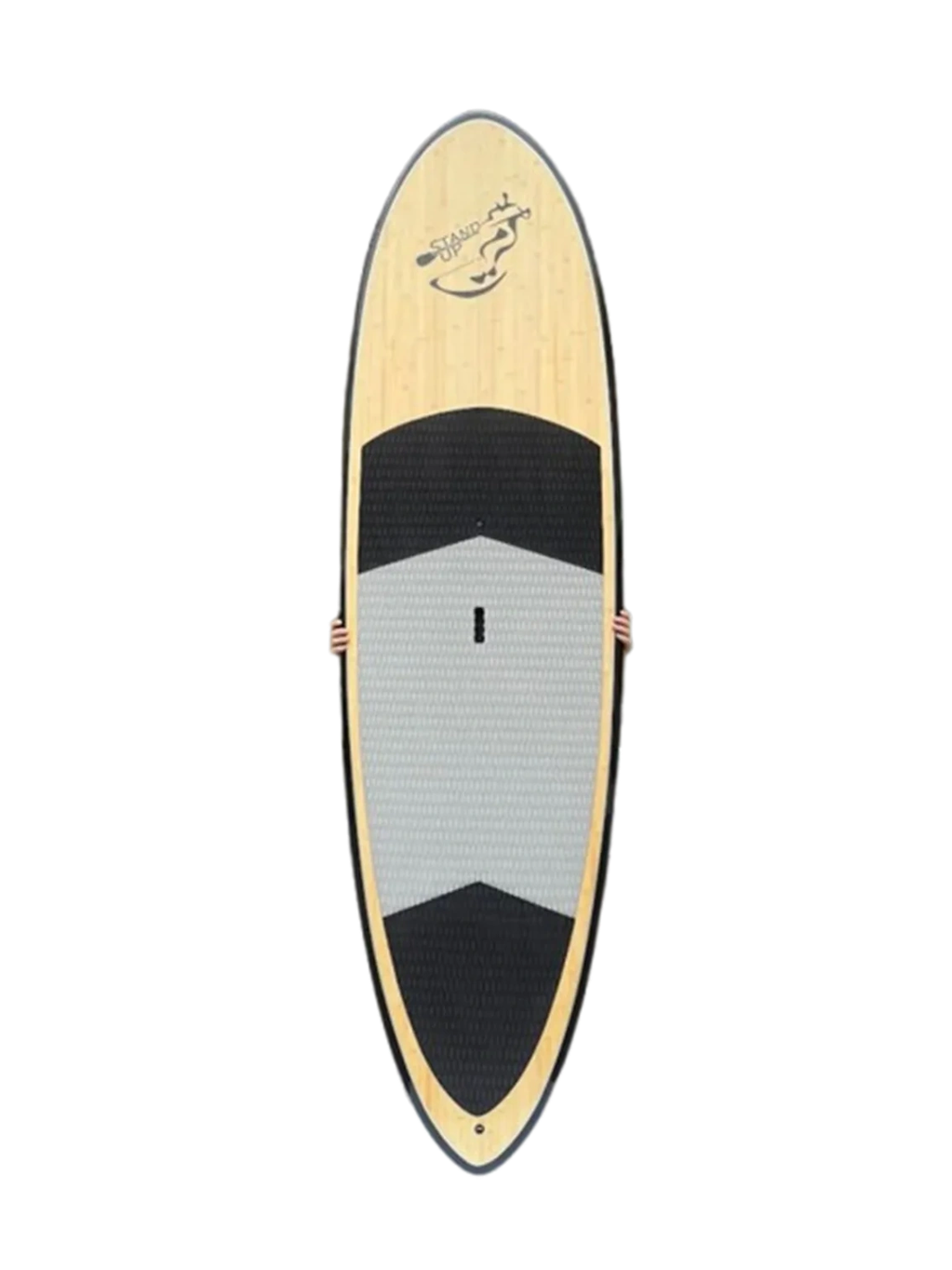 9'5" Bamboo Bomber surf SUP paddle board with black rails premium bamboo paddleboard.