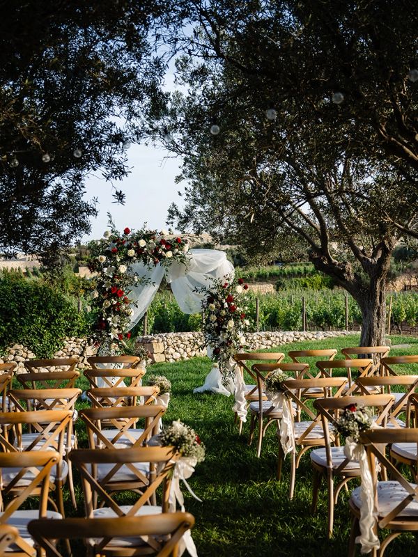 A set up of a garden wedding