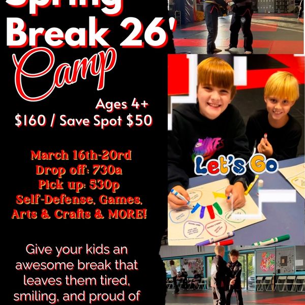 Spring Break 26' Camp offers self-defense, games, and arts for kids ages 4+.