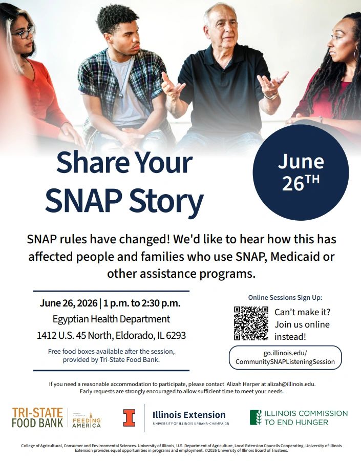 Community meeting to share SNAP stories on June 26 at Egyptian Health Department.