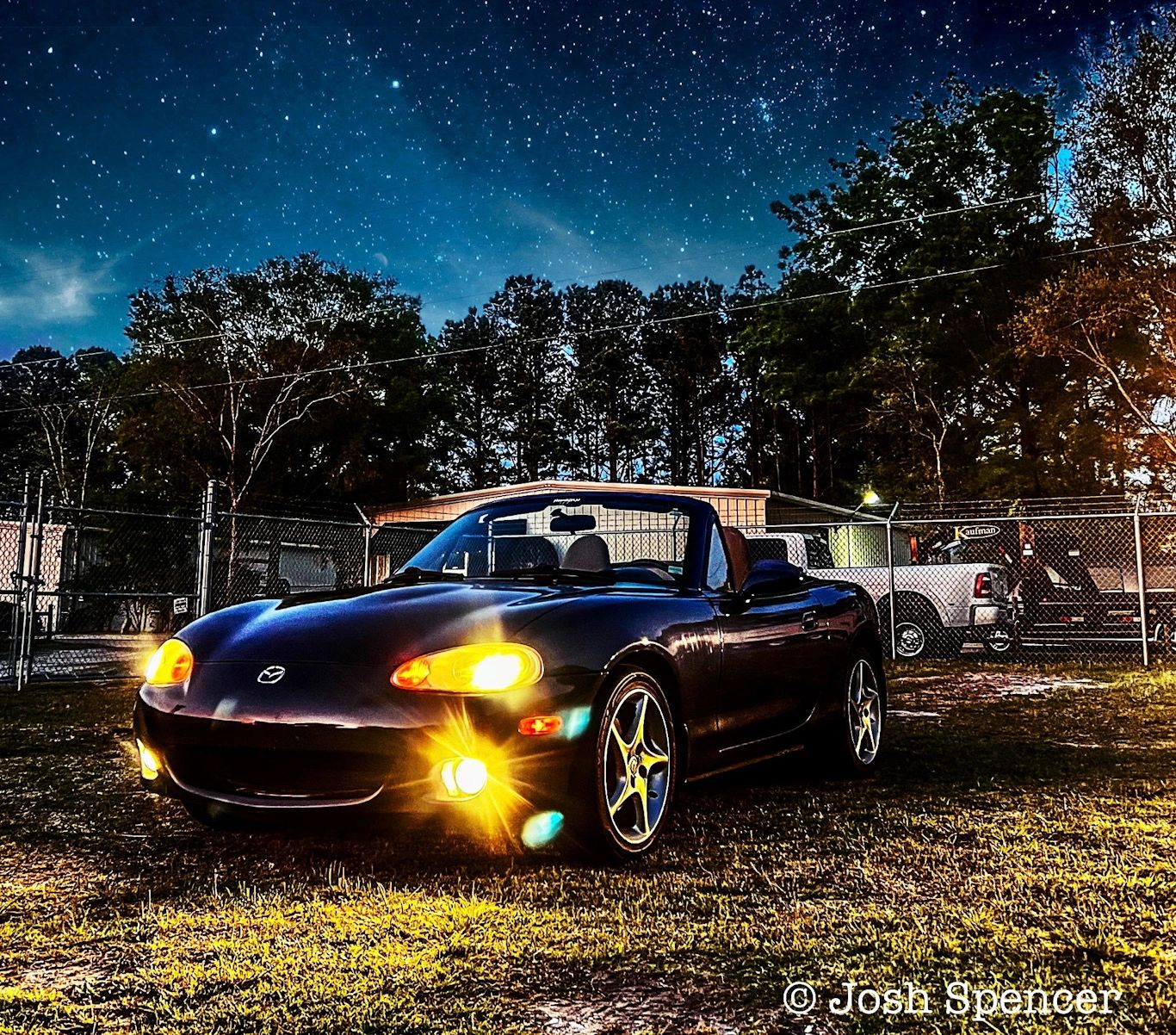 Night Shot Mazda MX-5 Miata NB Headlights Shining Stars
