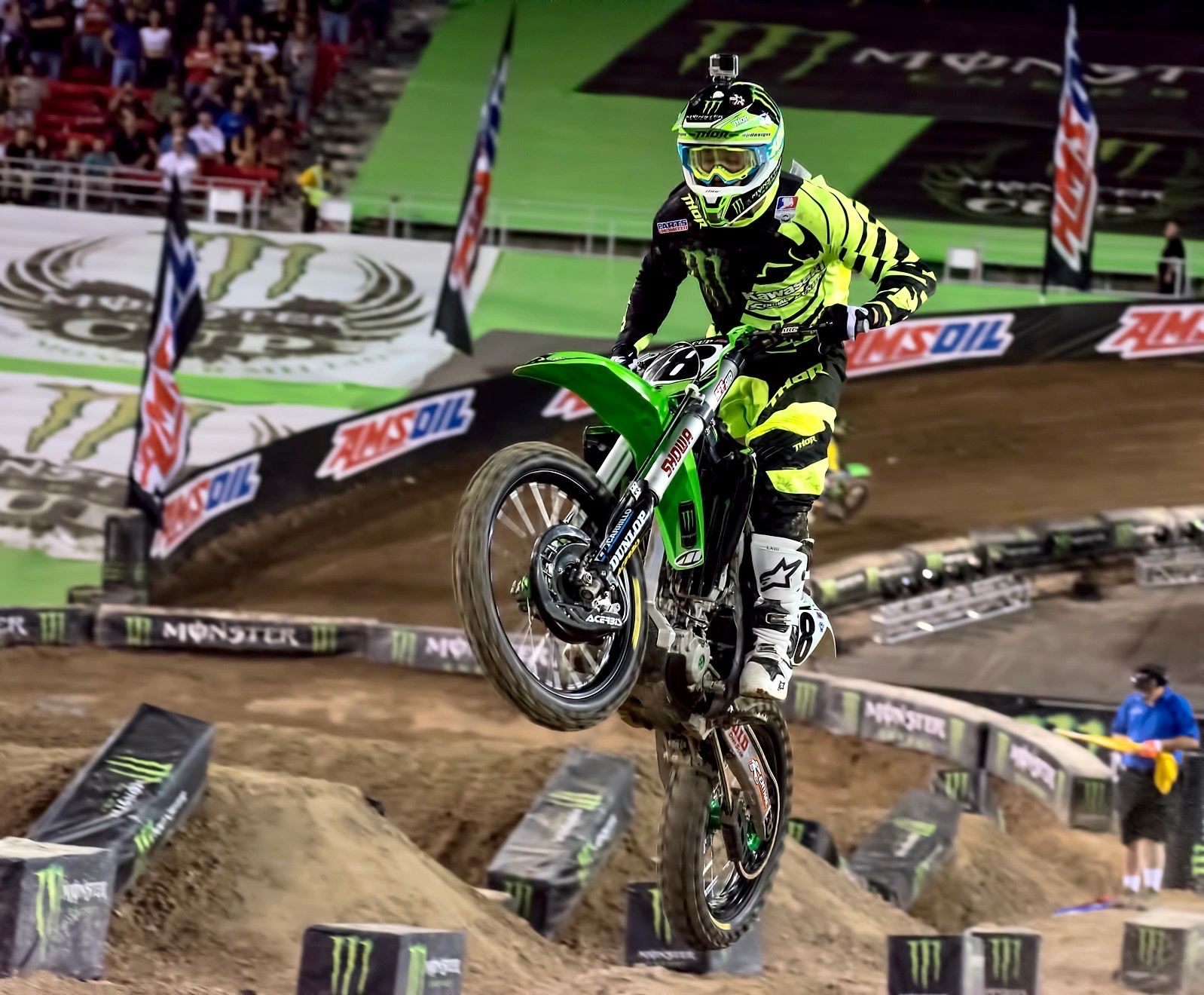 Davi Millsaps at Sam Boyd Stadium Las Vegas on track to win the Supercross 2014 Monster Energy Cup
