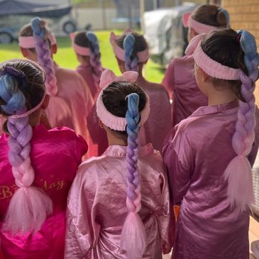 Little Miss Petite Children's pamper Party Gold Coast , with colored hair pieces & beauty treatments