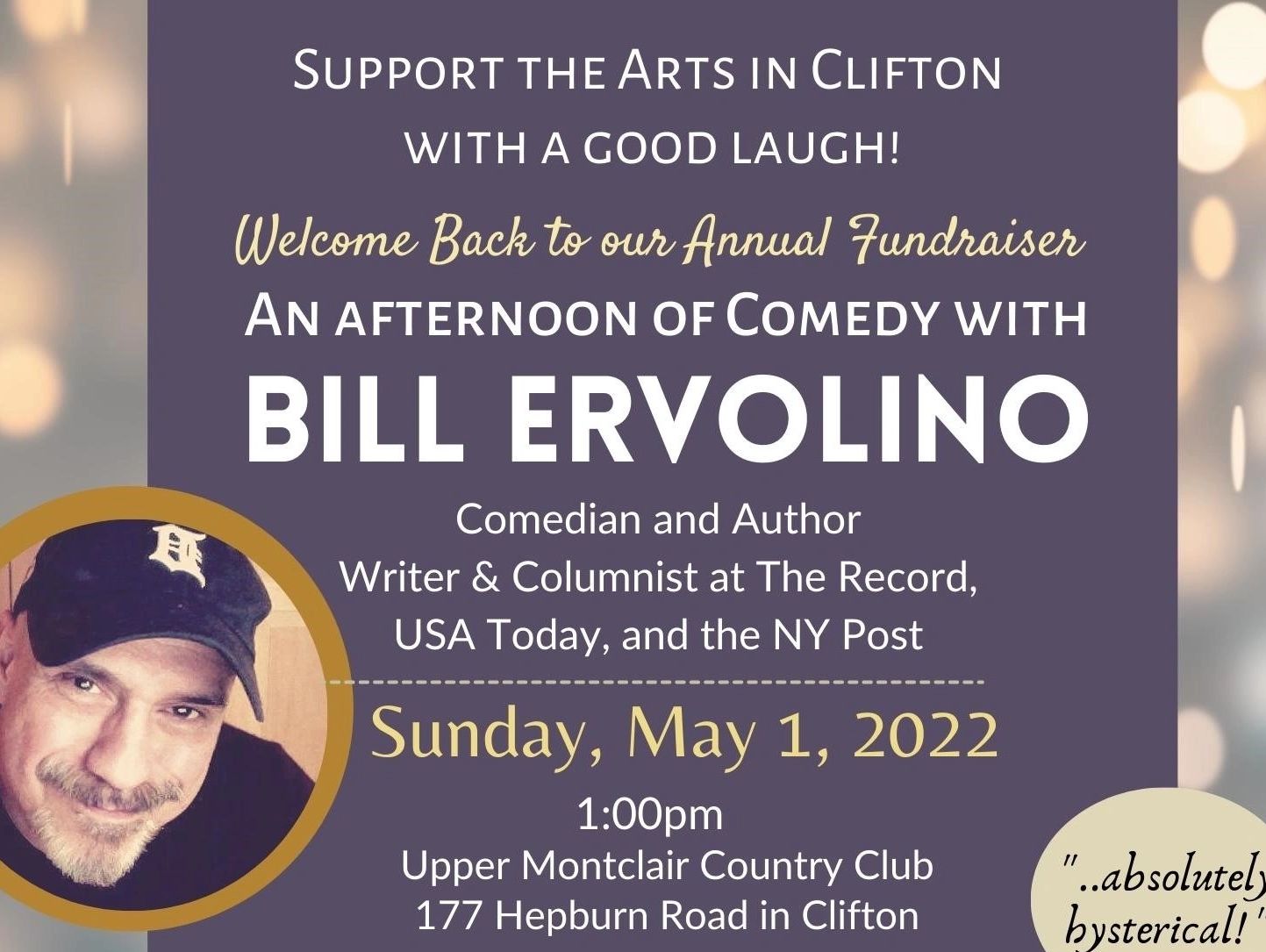 Comedy fundraiser with Bill Ervolino in Clifton on May 1, 2022.