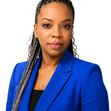 Professional woman in blue blazer with braided hair.