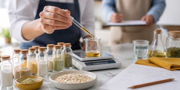 Person using dropper to measure liquid in a lab setting.