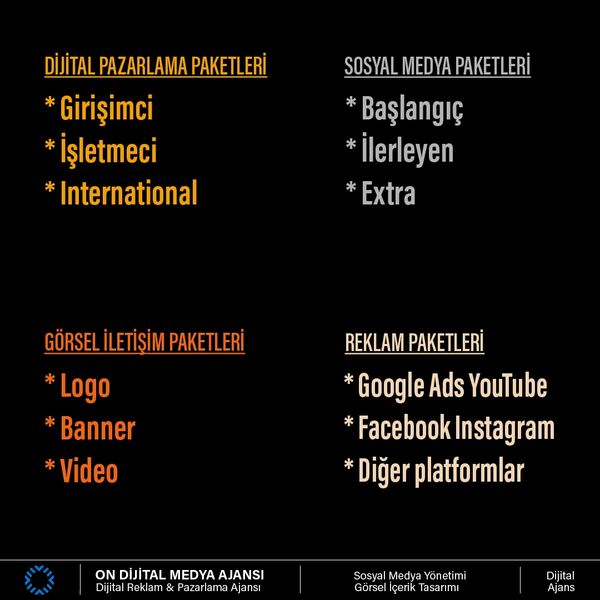 On Dijital Medya Ajansı Hizmet Paketleri