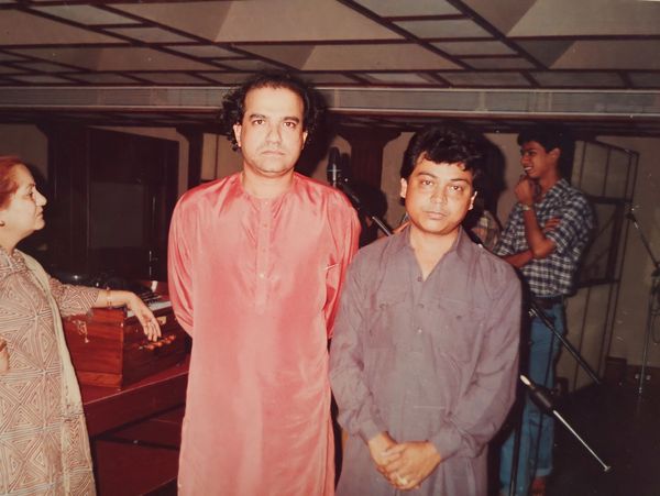 Janam Raj with bollywood singer Suresh Wadkar in 1996 at Mumbai, India.