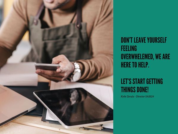 Man working with mobile phone in hand Dont leave yourself feeling overwhelmed we are here to help
