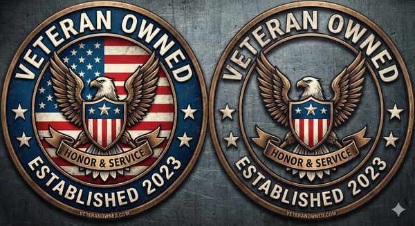 Sharp and Faded Barber Shop Veteran Owned business emblem featuring patriotic eagle. EST 2023.