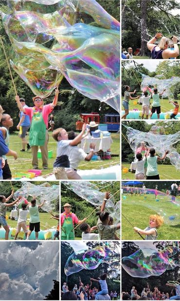A collage of Grandpop Bubbles' giant bubbles at New Castle County's Ice Cream Festival in Delaware.