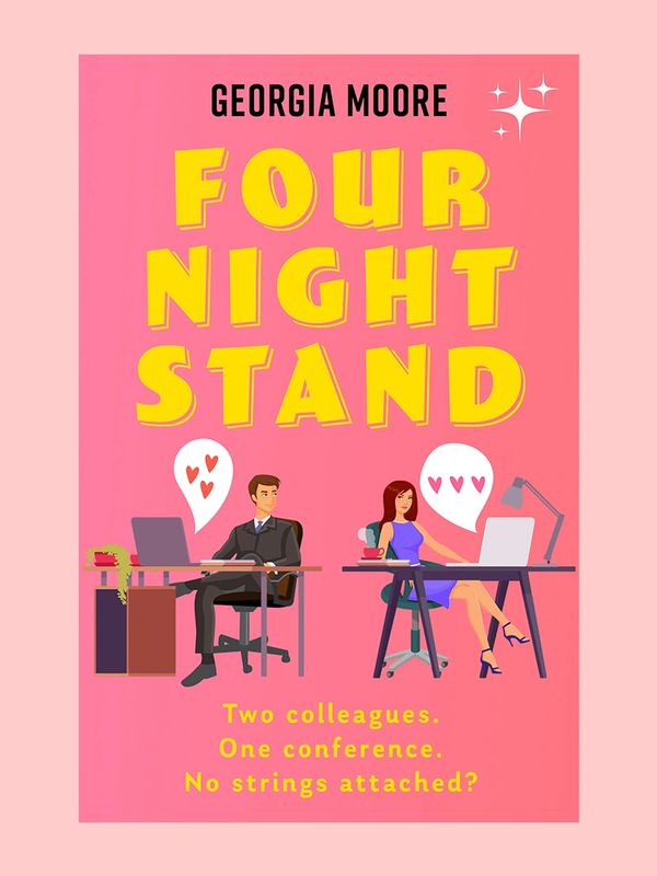 Illustrated pink book cover of FOUR NIGHT STAND by Georgia Moore - a steamy office romance