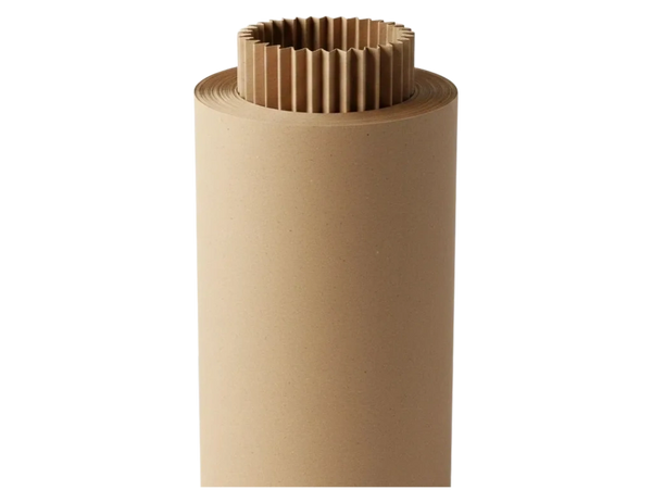 Roll of brown corrugated cardboard on a black background.