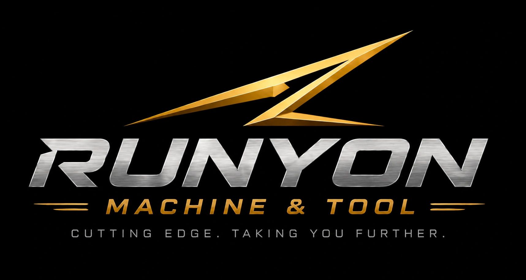 Runyon Machine & Tool logo with metallic and gold accents on black.