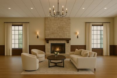 Rendering of fireplace area in the Grand Reception Hall at The Celtic House / Glen Ering