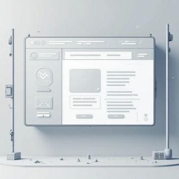 Minimalistic 3D model of a website interface between two poles on a white base.