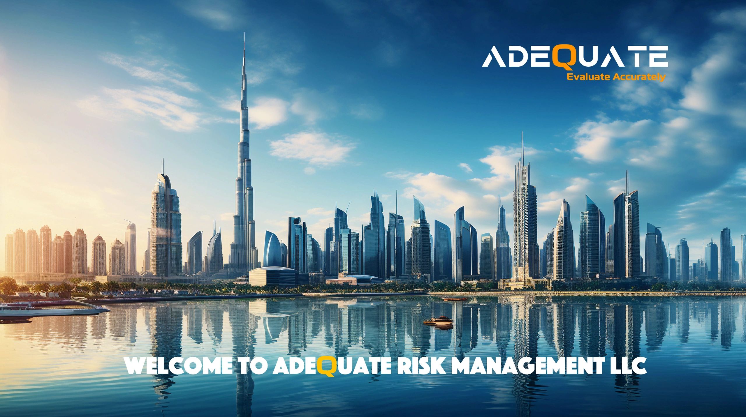 City skyline with water reflection and Adequate Risk Management branding.