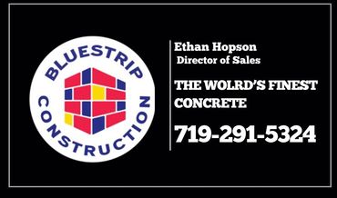 Business card for Bluetrip Construction featuring sales director Ethan Hopson and contact number.