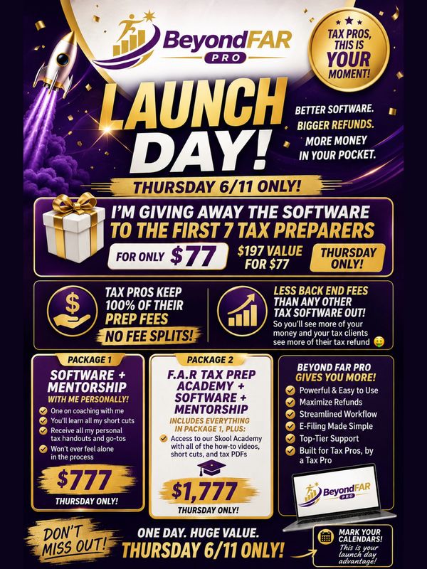 Launch day for BeyondFAR Pro tax software with special offers for tax preparers on June 11.