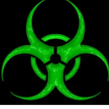 Green Biohazard symbol on black background. 