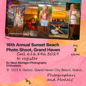 Flyer for 16th Annual Sunset Beach Photo Shoot in Grand Haven.