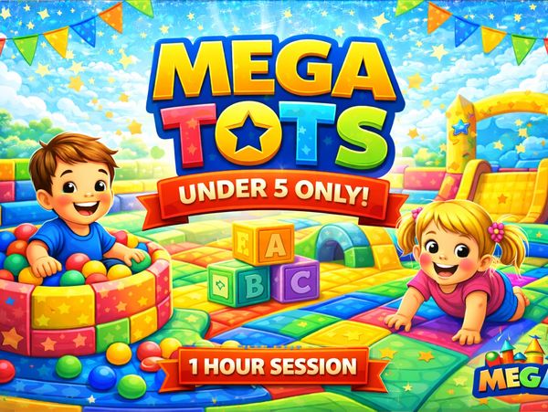 Colorful play area for kids under 5 with toys and happy children.