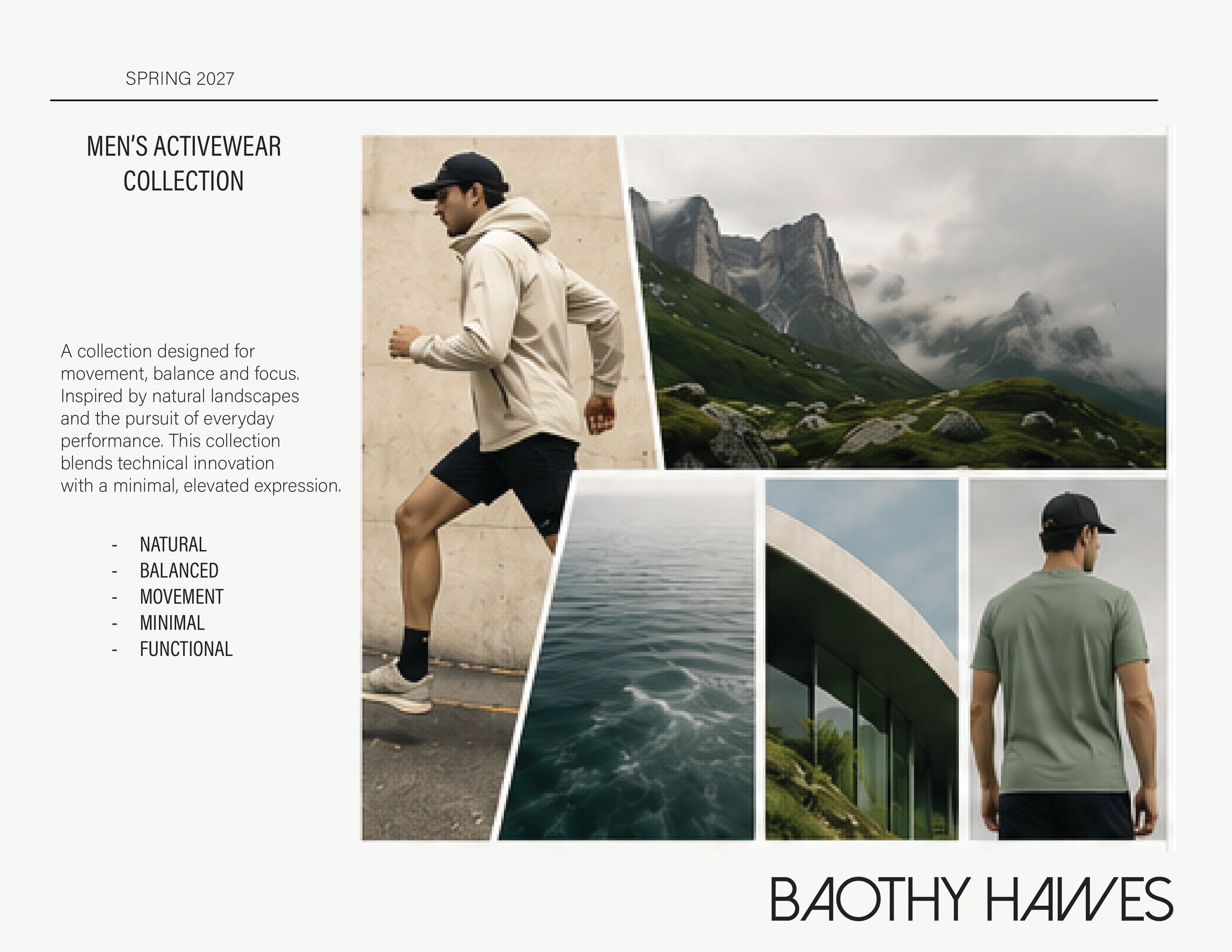 Men's activewear collection inspired by nature and movement.