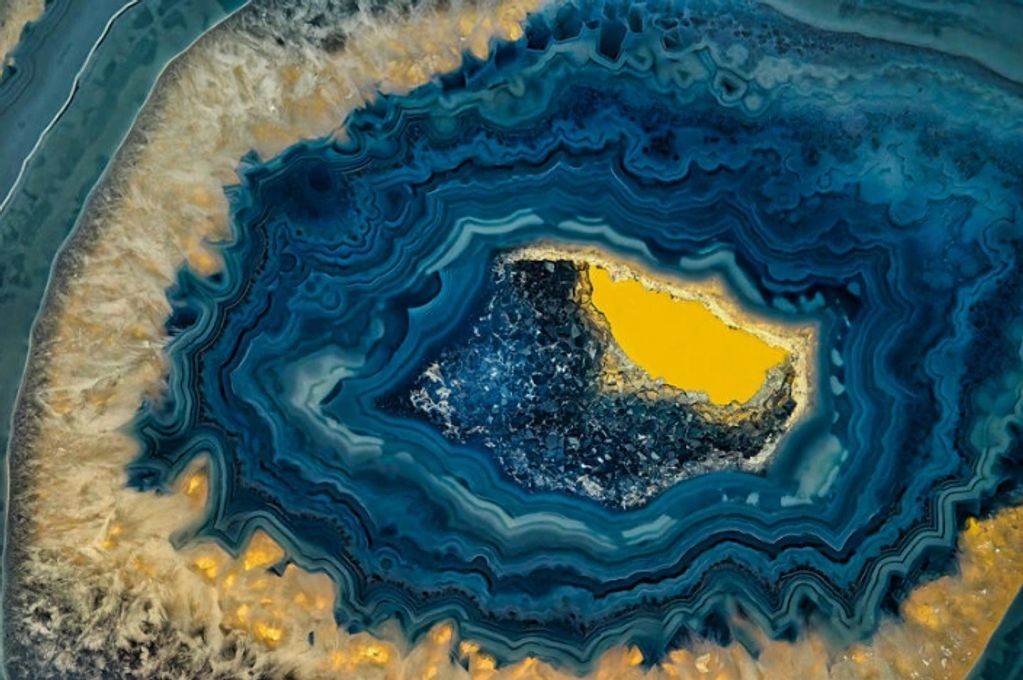 Geode Macro photography utilizing Ukraine Flag Colors