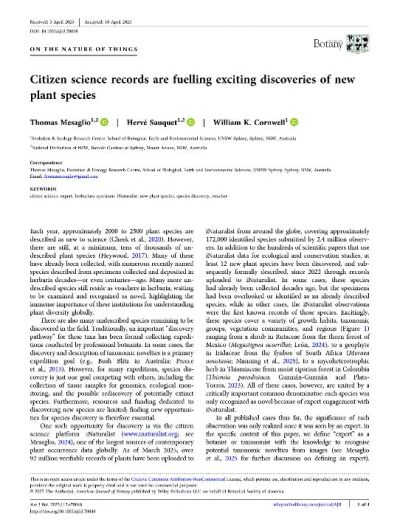 Scientific article on citizen science discovering new plant species worldwide.