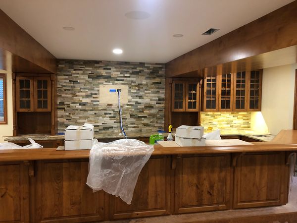 Ledger stone basement backsplash