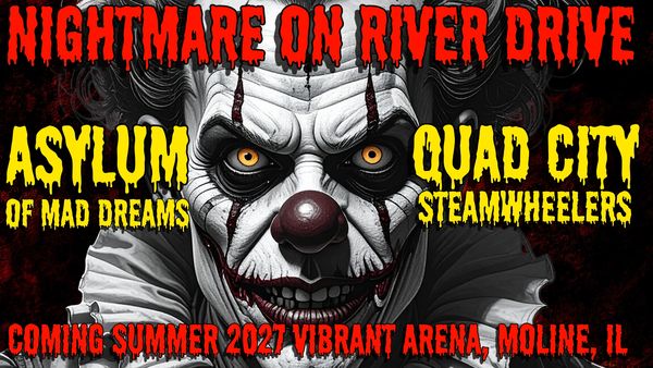 Horror-themed event poster with creepy clown face.