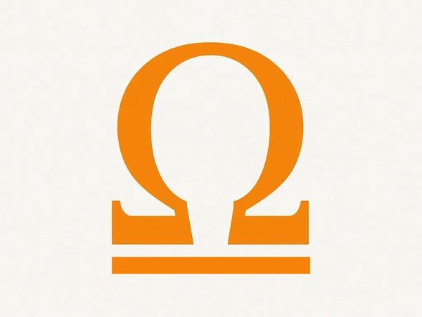 Orange omega symbol on a white background.