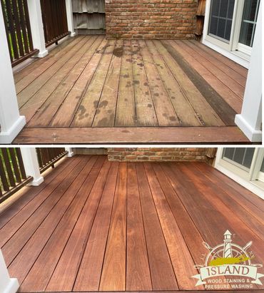 IPE deck washed and stained with penetrating oil.  