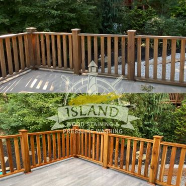 Teak wood railing cleaned in Setauket 