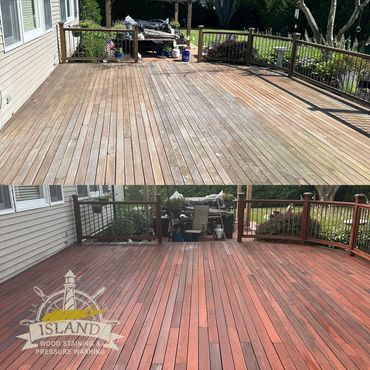 Wood deck cleaned and stained.  Mahogany deck 
